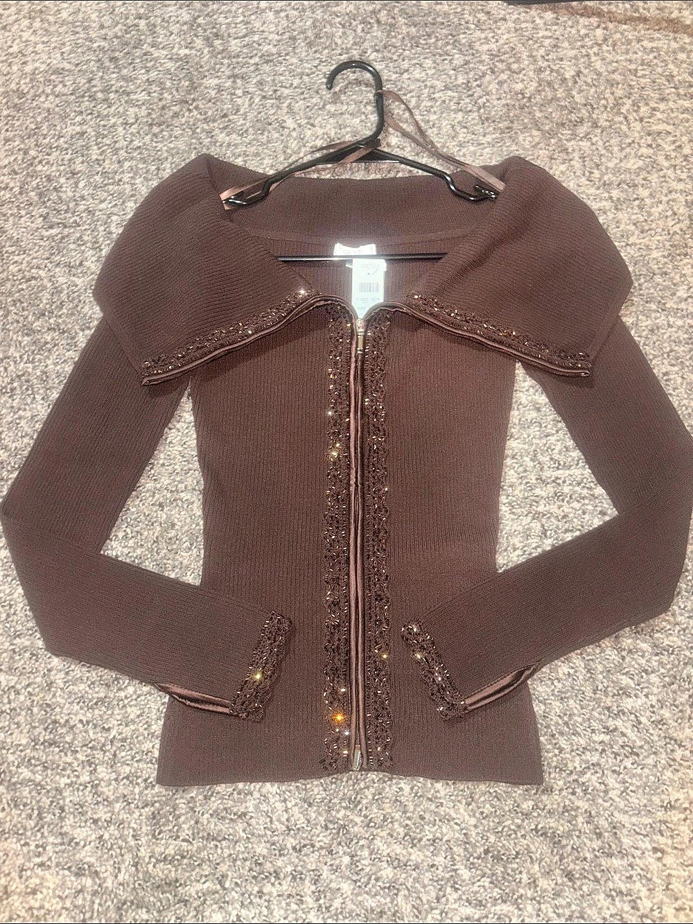 Cache Embellished Long Sleeve Top Brown Medium